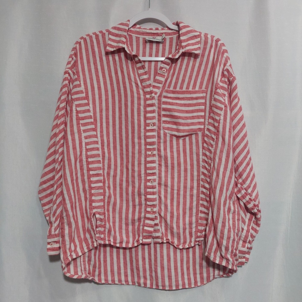 Vineyard Vines Womens 4 Linen High Low Button Up Shirt Long Cuff Sleeves Linen